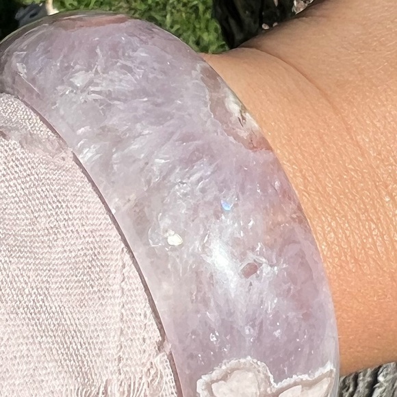 RARE Amethyst Flower Agate Bangle Bracelet - Picture 14 of 16